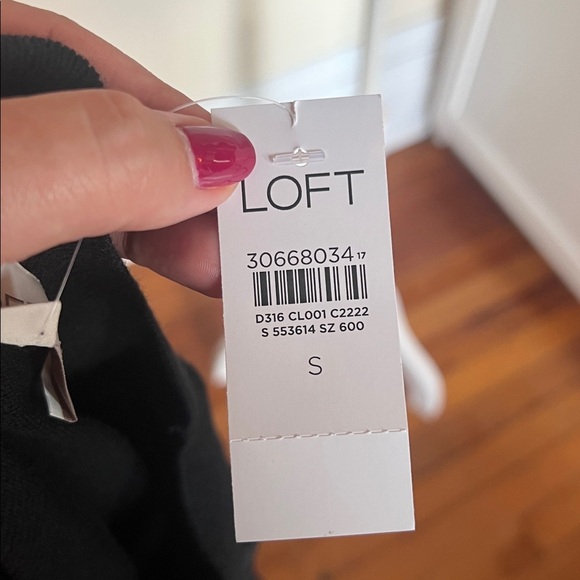 LOFT Black Swiss Dot Ruffle Neck Long Sleeve Dress with Sheer Detail NWT Size S - Picture 9 of 10